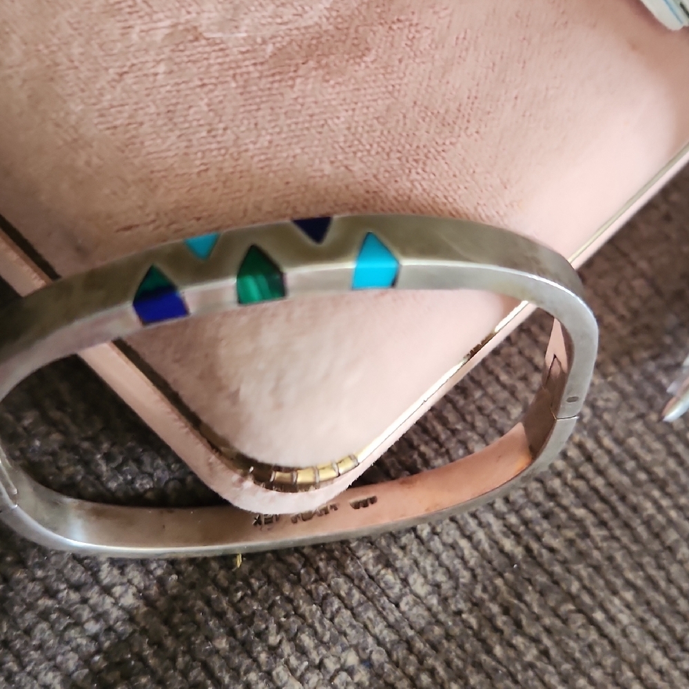 Vintage Silver Bangle with Blue and Green Accents